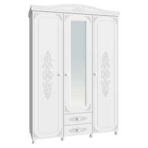 Шкаф трёхдверный с зеркалом Ассоль АС-27 белое дерево