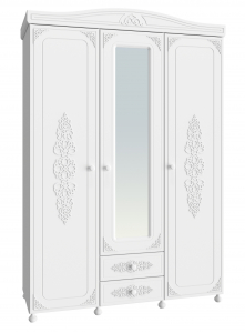 Шкаф трёхдверный с зеркалом Ассоль АС-27 белое дерево