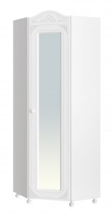 Шкаф угловой с зеркалом Ассоль АС-522К (правый с короной) белое дерево