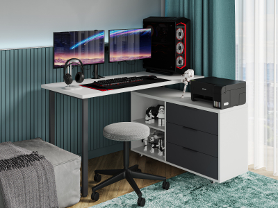 Стол письменный с тумбой С-60050 белый структурный/графит/каркас черный