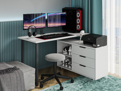 Стол письменный с тумбой С-60050 белый структурный/меренга/каркас черный