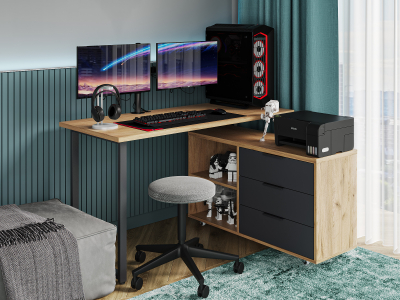 Стол письменный с тумбой С-60050 дуб крафт золотой/графит/каркас черный