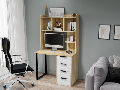 Стол письменный с полкой П-100404 блэквуд ячменный/меренга