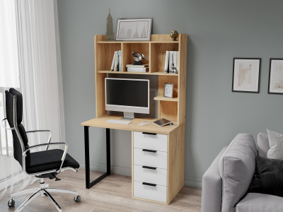 Стол письменный с полкой П-100404 дуб крафт золотой/меренга