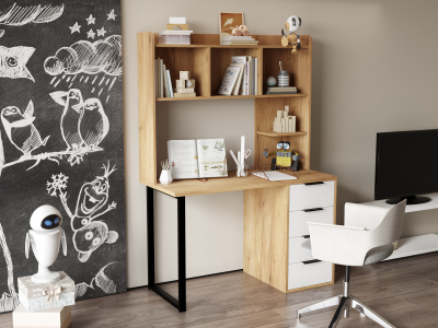 Стол письменный с полкой П-101400 дуб крафт золотой/меренга