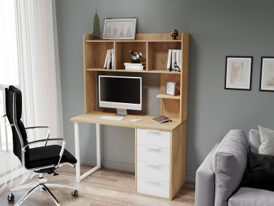 Стол письменный с полкой П-101410 дуб крафт золотой/меренга