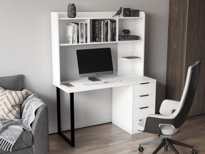 Стол письменный с полкой П-102402 белый структурный/меренга