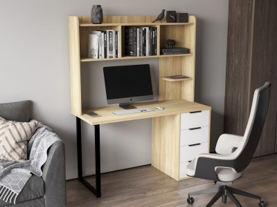 Стол письменный с полкой П-102402 блэквуд ячменный/меренга