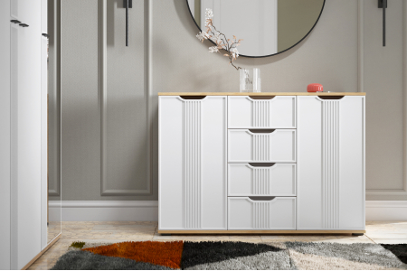 Комод Эмилия ЭЛ-21 дуб крафт золотой/меренга