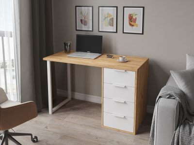 Стол С-410 дуб крафт золотой/меренга (1200х550 белая опора)