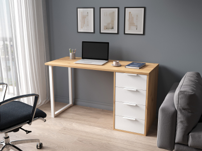 Стол С-412 дуб крафт золотой/меренга (1350х550 белая опора)