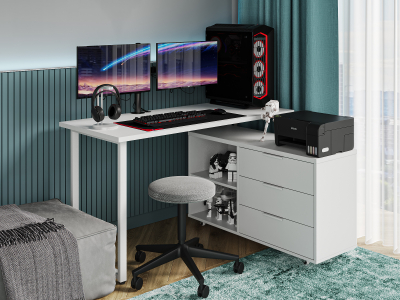 Стол письменный с тумбой С-60051 белый структурный/меренга/каркас белый