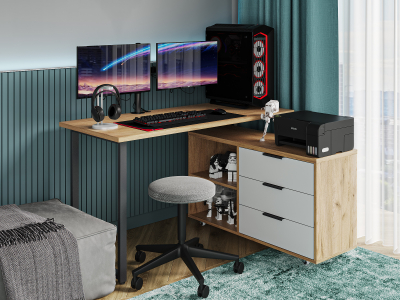 Стол письменный с тумбой С-60050 дуб крафт золотой/меренга/каркас черный