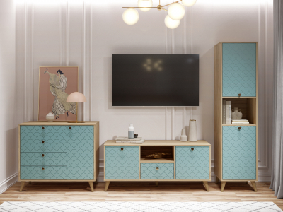 Комплект мебели для гостиной Велламо ВО-115 блэквуд ячменный/бирюза