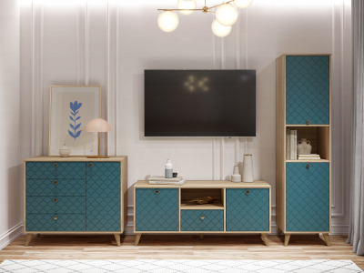 Комплект мебели для гостиной Велламо ВО-117 блэквуд ячменный/морская трава