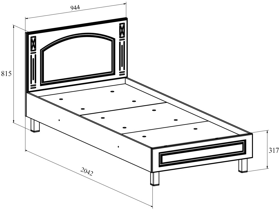 Кровать Элизабет ЭМ-19 (2000x900) орех темный