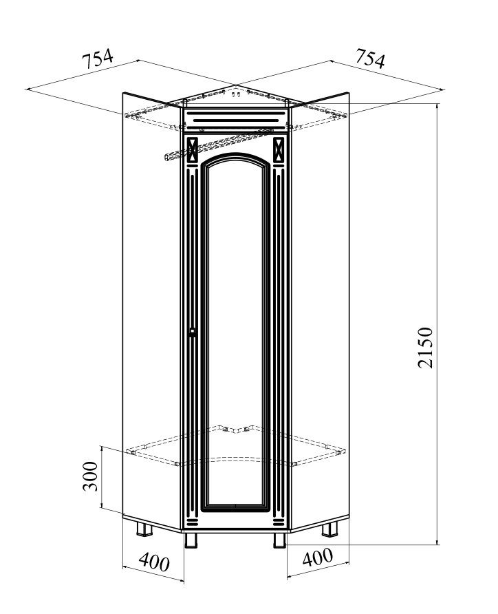 Шкаф угловой правый Элизабет ЭМ-1 орех темный
