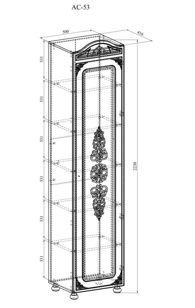 Шкаф Ассоль АС-53К (правый с короной) белое дерево