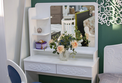 Туалетный столик с зеркалом Ассоль Лайт ТСН-2 белое дерево