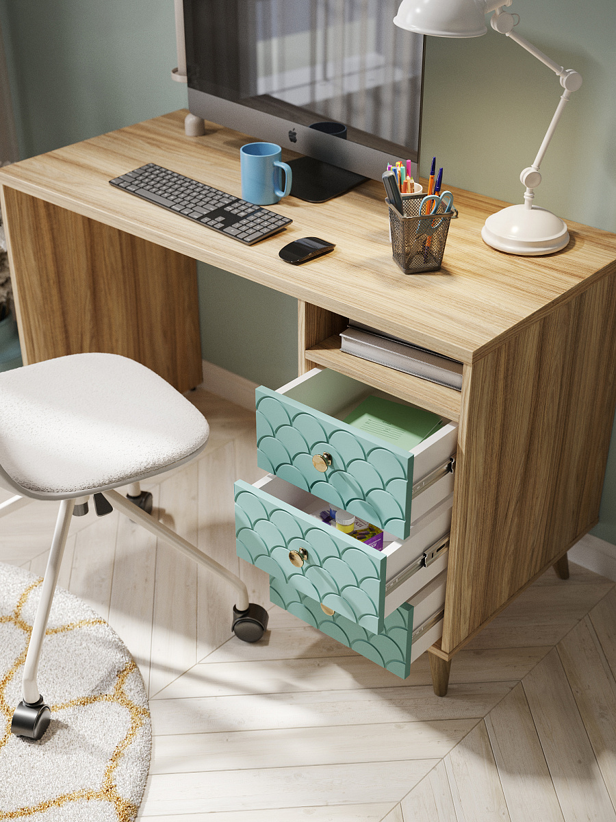 Стол Велламо ВО-17 блэквуд ячменный/бирюза (правый)