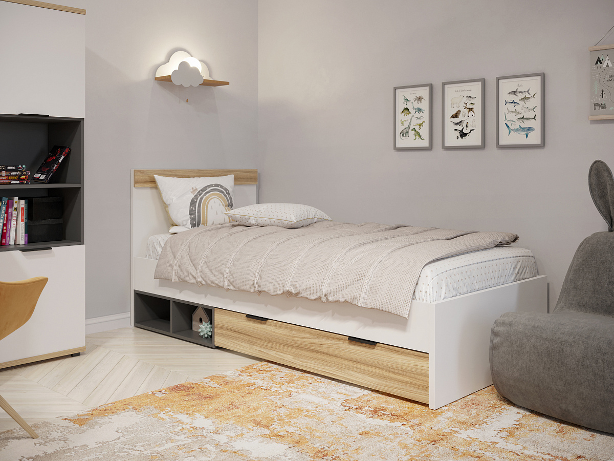 Кровать Скайлайт СЛ-32К (90/200) блэквуд ячменный/графит/белый