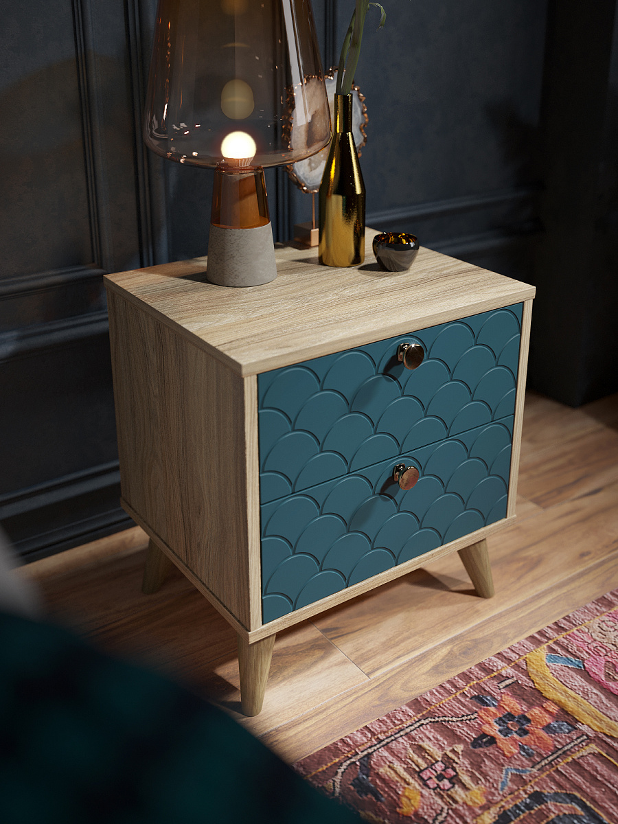 Тумба прикроватная Велламо ВО-01 блэквуд ячменный/морская волна