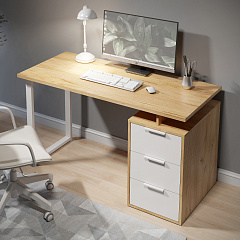 Стол С-416 дуб крафт золотой/меренга (1350*600 белая опора)