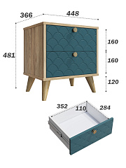 Тумба прикроватная Велламо ВО-01 блэквуд ячменный/морская волна