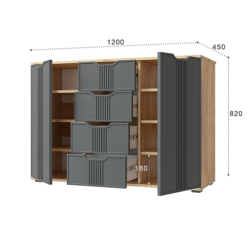 Комод Эмилия ЭЛ-21 дуб крафт золотой/графит