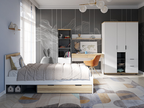 Комплект мебели для детской Скайлайт СЛ-009 блэквуд ячменный/графит/белый/меренга