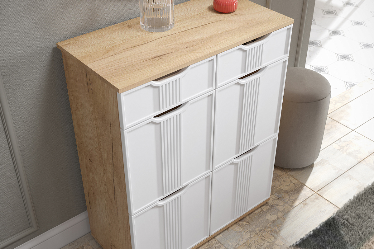 Комод Эмилия ЭЛ-20 дуб крафт золотой/меренга