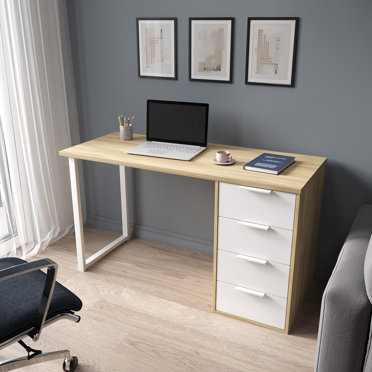 Стол С-412 блэквуд ячменный/меренга (1350х550 белая опора)