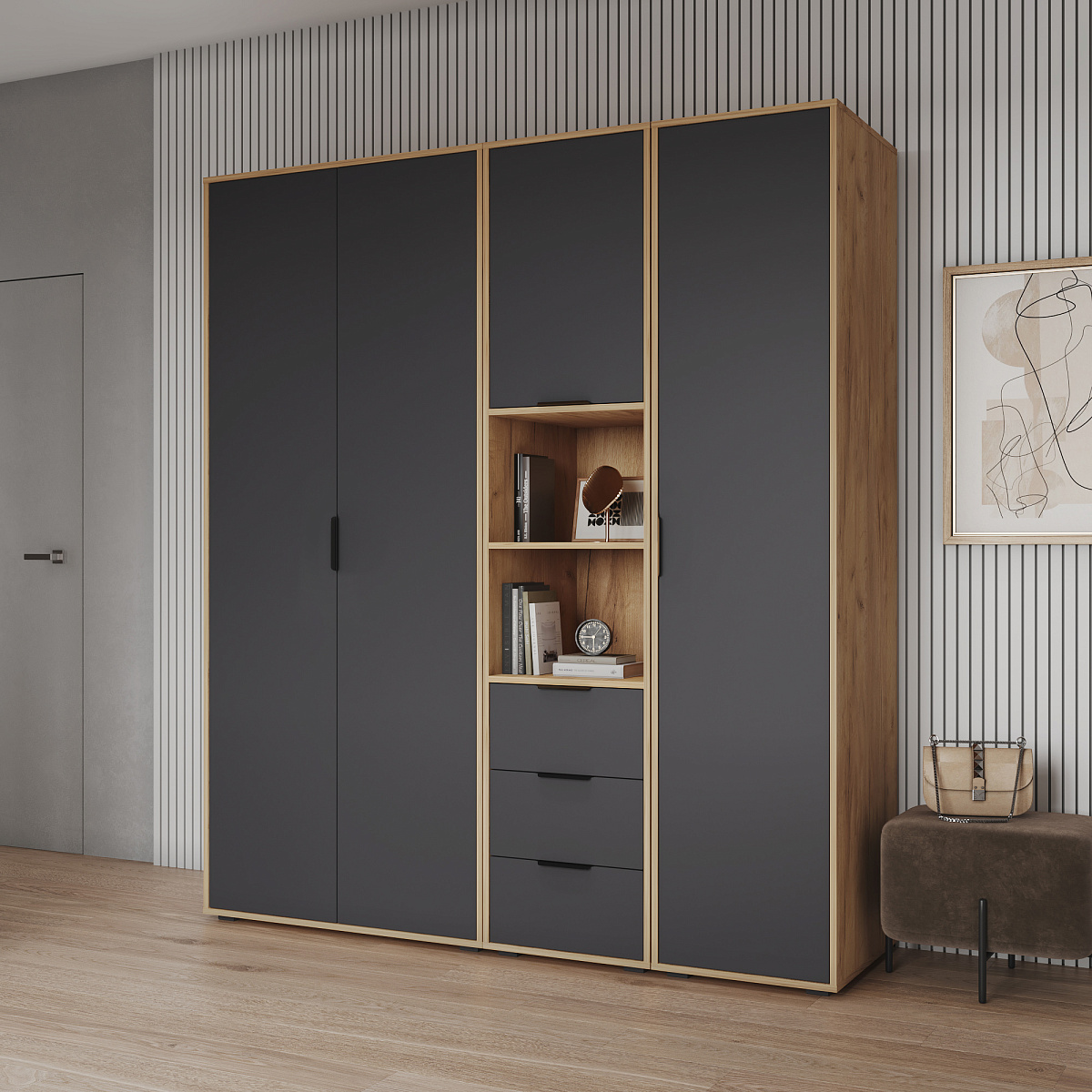 Шкаф для одежды Оптима ОП-01 дуб крафт золотой/графит