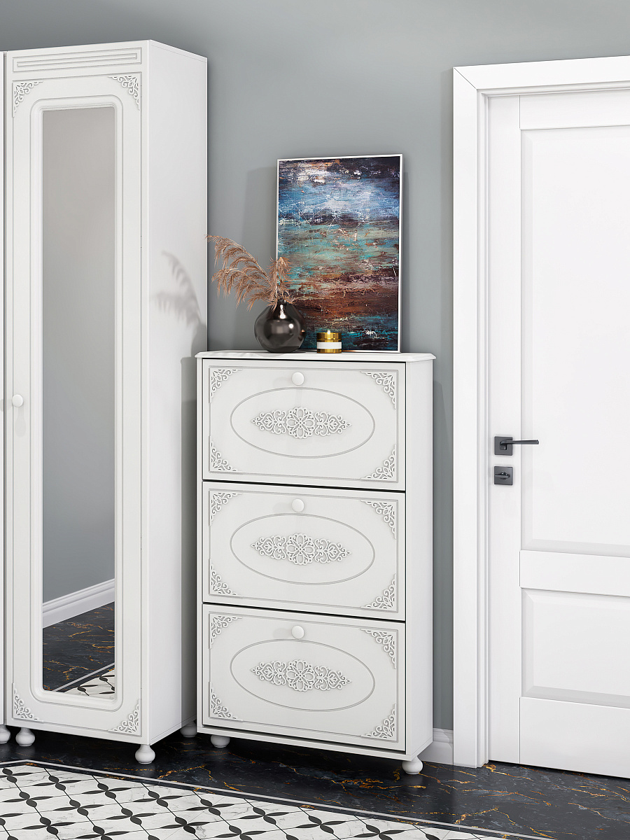 Тумба для обуви (обувница) Ассоль АС-46 белое дерево