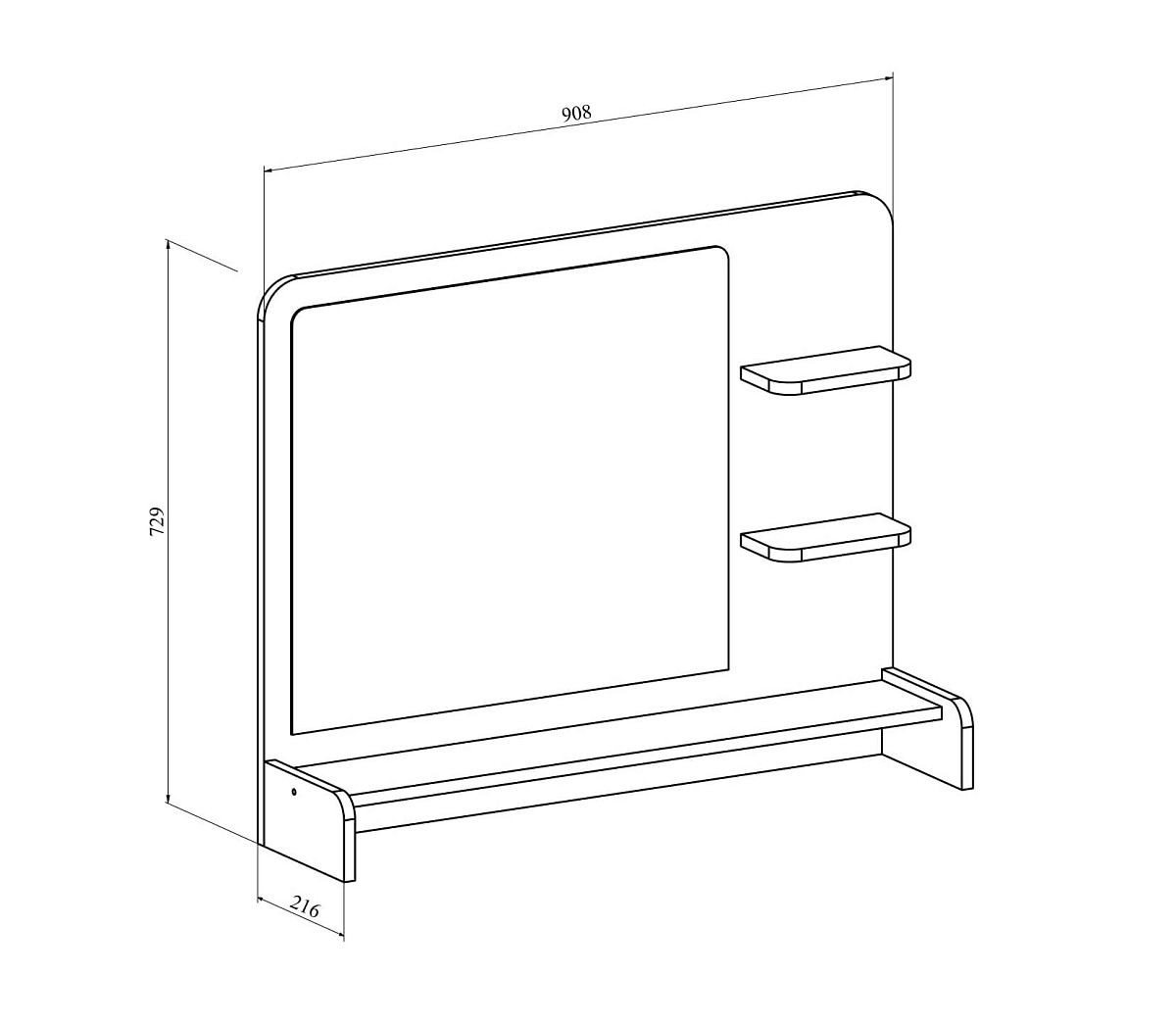 Полка с зеркалом ТН-3 белый структурный