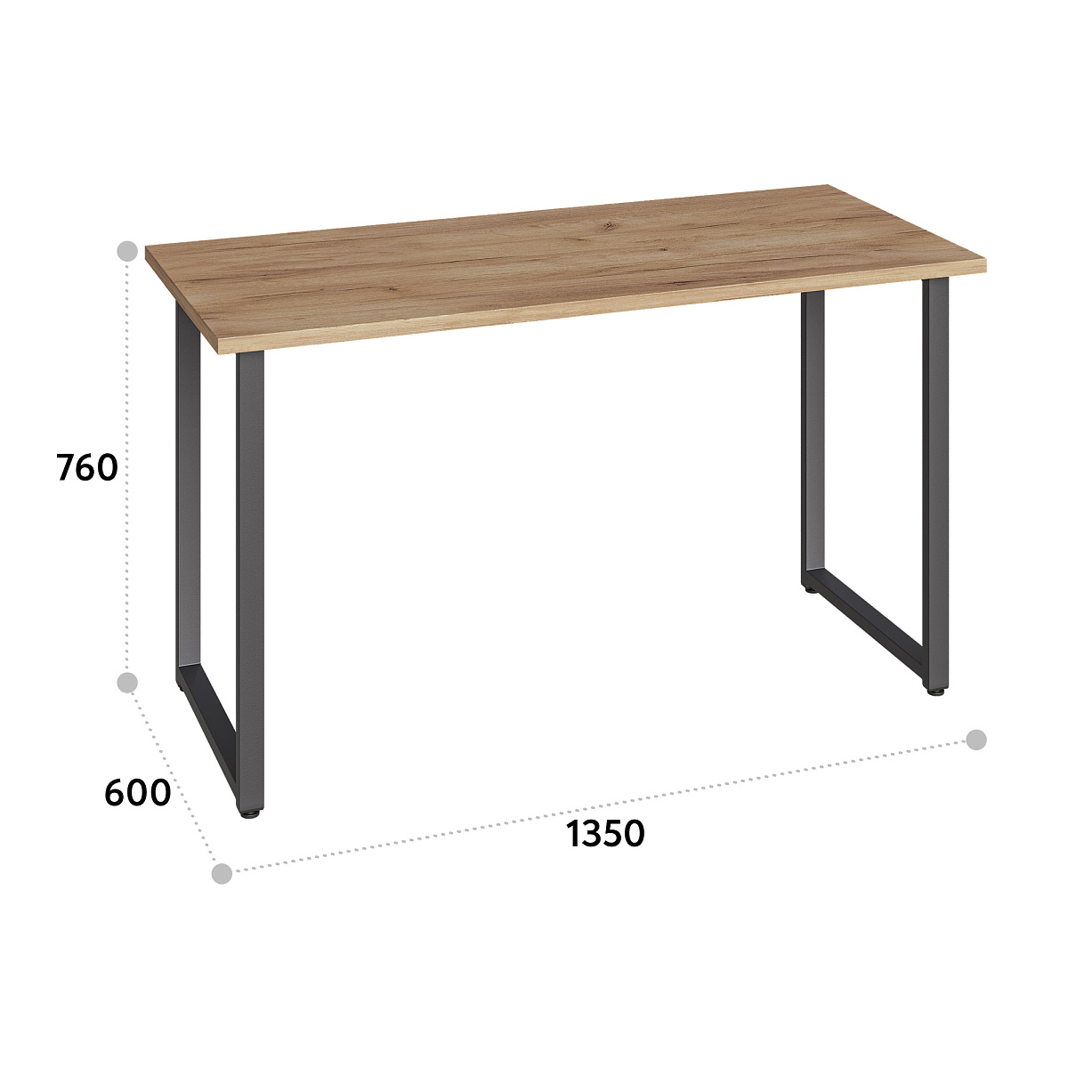 Стол С-600 дуб крафт золотой/каркас черный (1350х600)