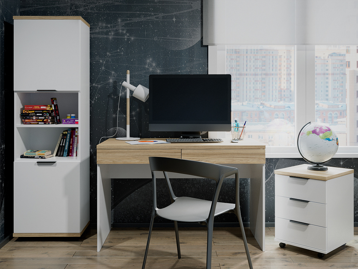 Стеллаж Скайлайт СЛ-4К блэквуд ячменный/белый/меренга