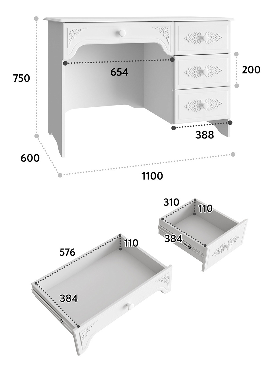 Стол письменный левый Ассоль АС-6 белое дерево