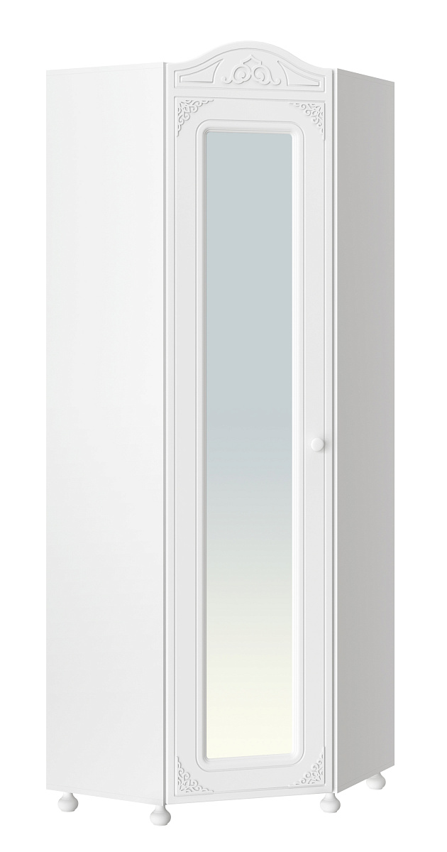 Шкаф угловой с зеркалом Ассоль АС-522К (левый с короной) белое дерево
