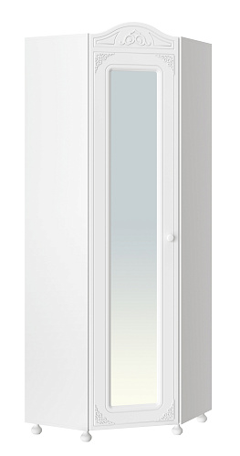 Шкаф угловой с зеркалом Ассоль АС-522К (левый с короной) белое дерево