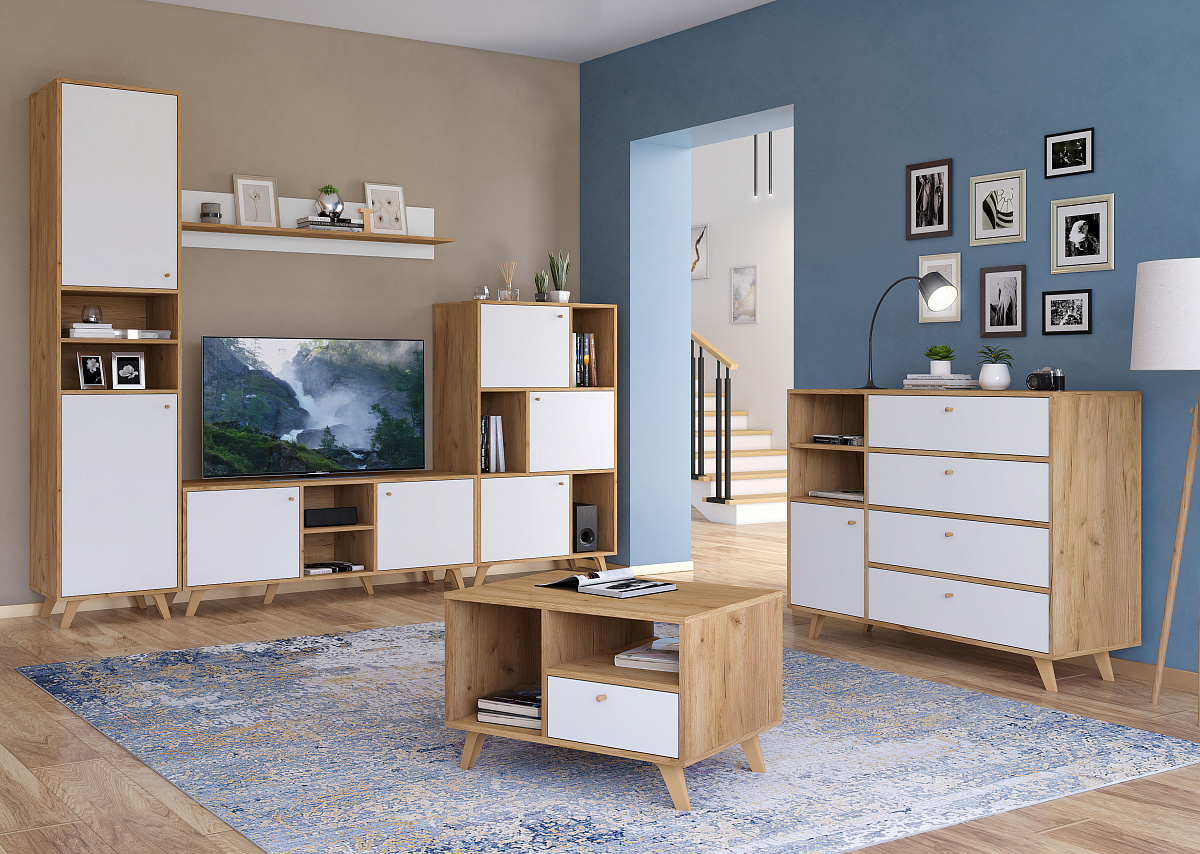 Тумба под ТВ Ирма ИР-13 дуб крафт/белый структурный