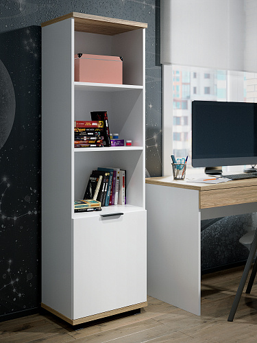 Стеллаж Скайлайт СЛ-5К (левый) блэквуд ячменный/белый/меренга