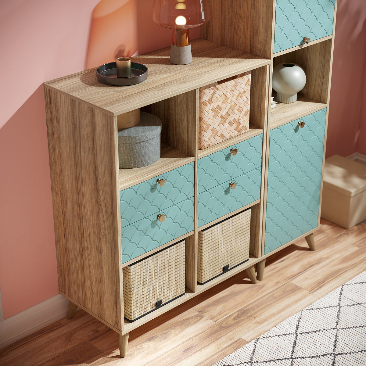 Тумба Велламо ВО-04 блэквуд ячменный/бирюза