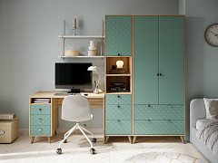 Стол Велламо ВО-18 блэквуд ячменный/бирюза (левый)