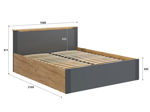 Кровать с ПМ Эмилия ЭЛ-34 (160х200) дуб крафт золотой/графит