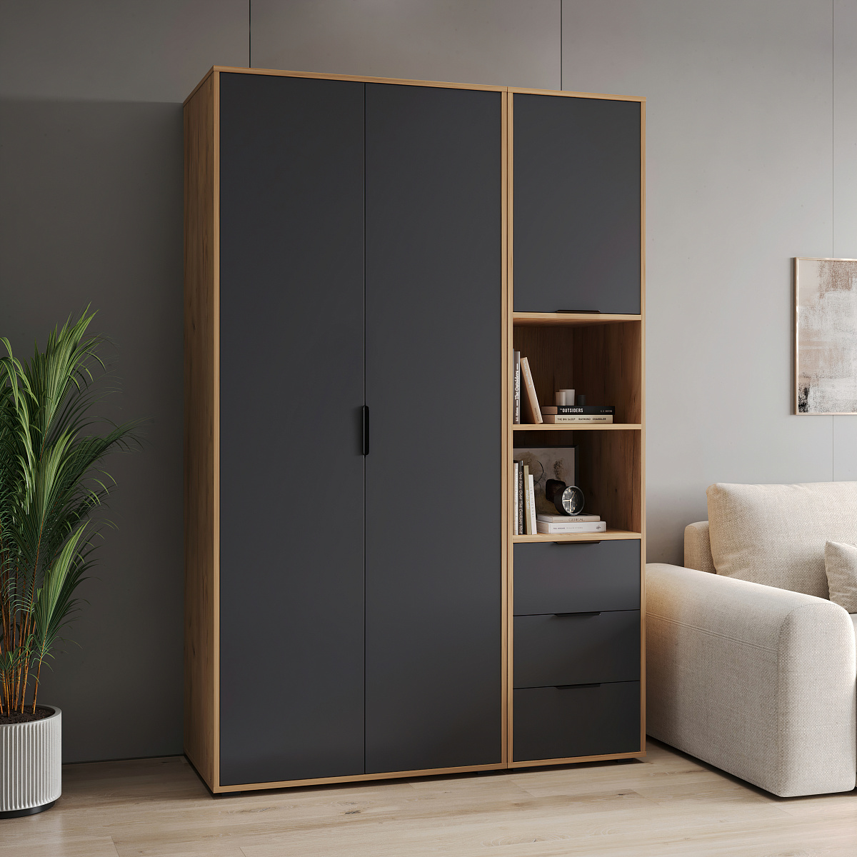 Шкаф для одежды Оптима ОП-01 дуб крафт золотой/графит