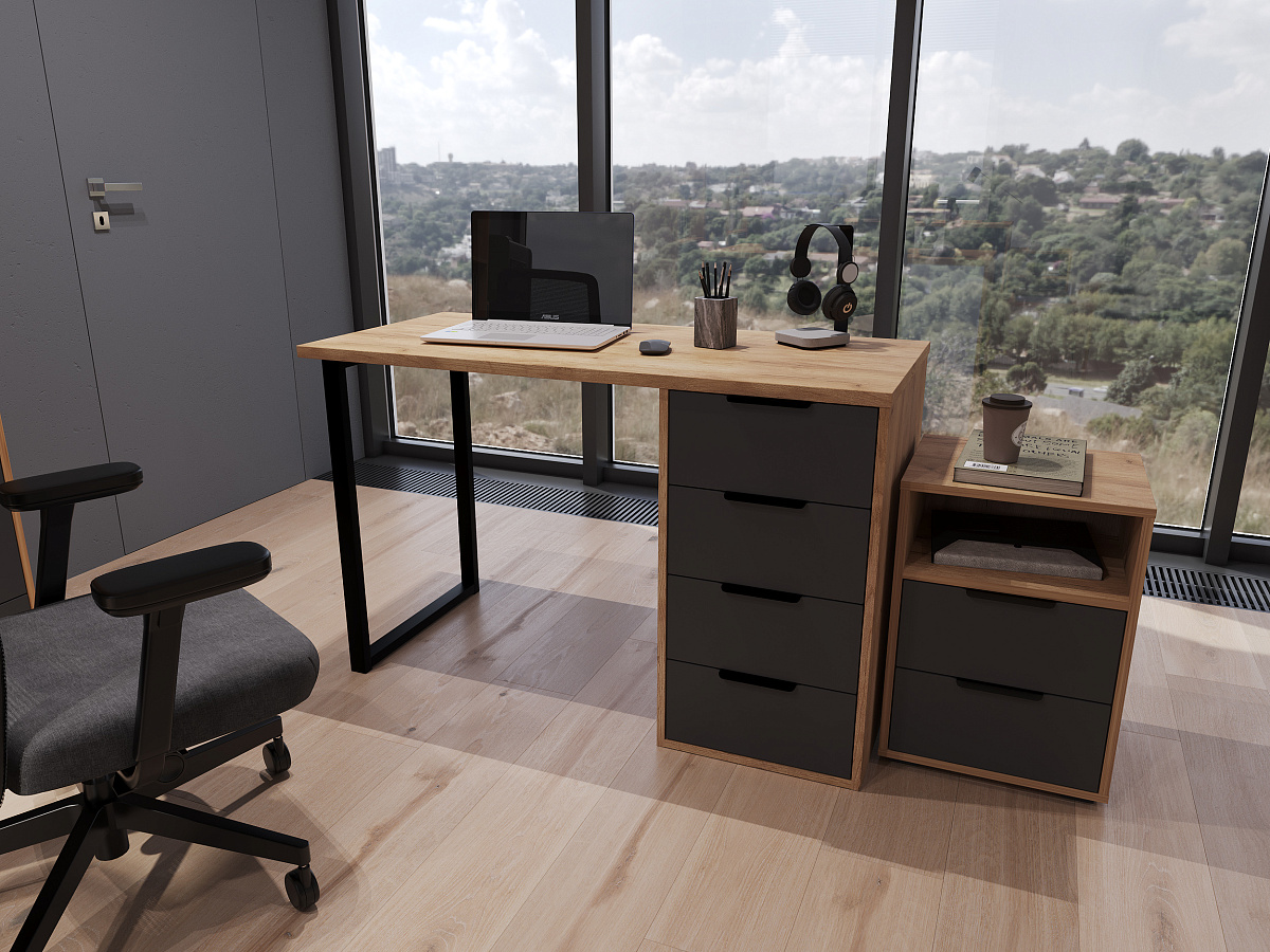 Комплект мебели для офиса Оптима ОП-115 дуб крафт золотой/графит