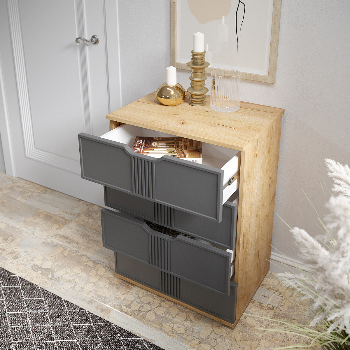 Комод Эмилия ЭЛ-19 дуб крафт золотой/графит