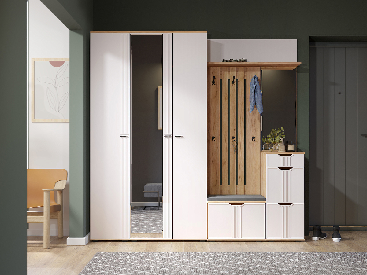 Шкаф для одежды Эмилия ЭЛ-13К комбинированный дуб крафт золотой/меренга