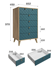 Комод Велламо ВО-02 блэквуд ячменный/морская волна